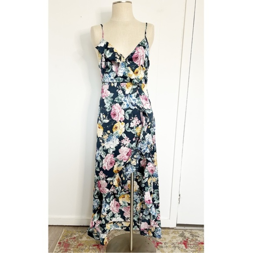 Vici Satin Ruffle Maxi Dress Low Tie Back Size Medium